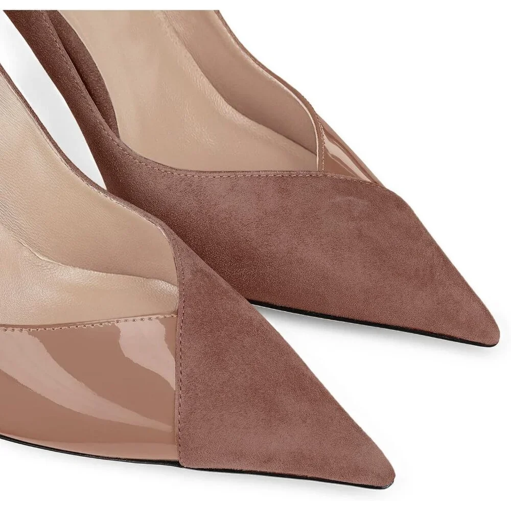 Women's Coffee Pointed Toe High Heels Pumps Patent Suede Stiletto Heel Slip on